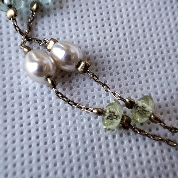 Premier Designs Brand Dual Chain Bracelet Gold Tone Glass Pearls Punk Green NWT - Picture 2 of 9